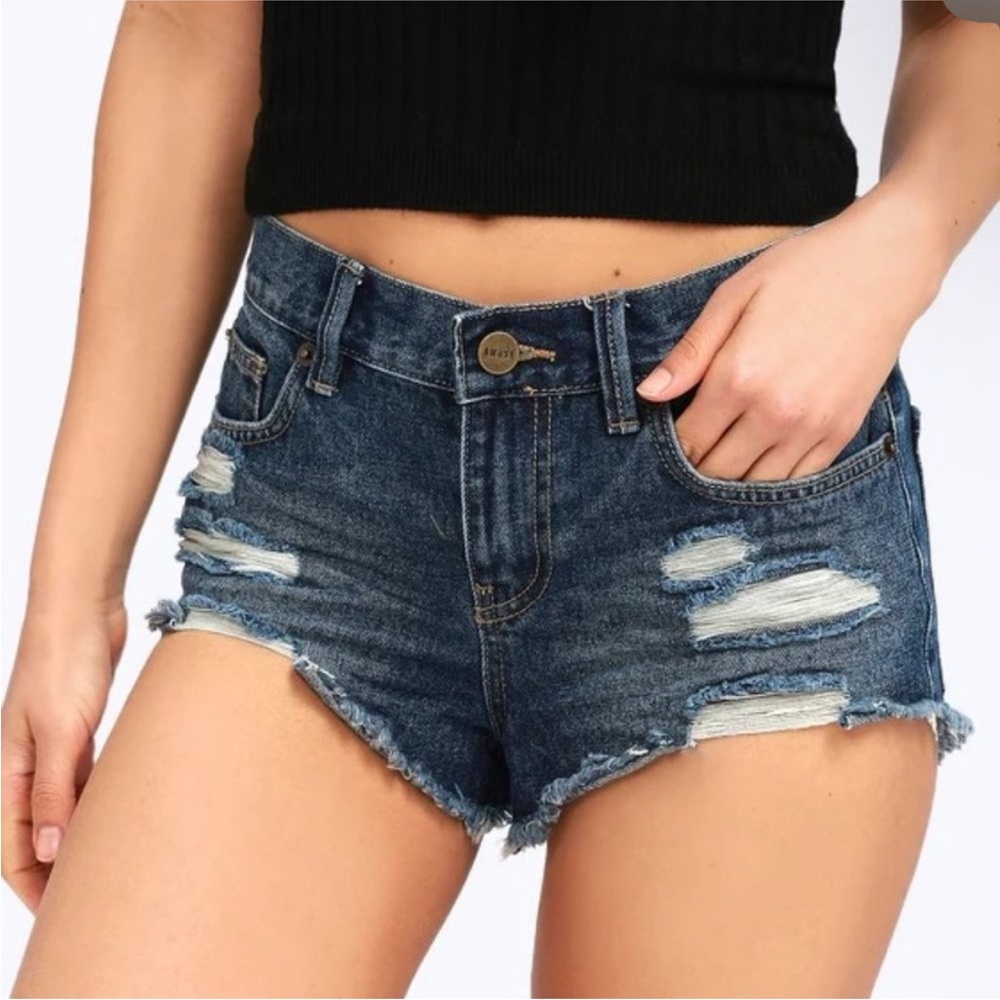 Amuse Society Cheeky darker blue Denim distressed Cutoff Shorts 25